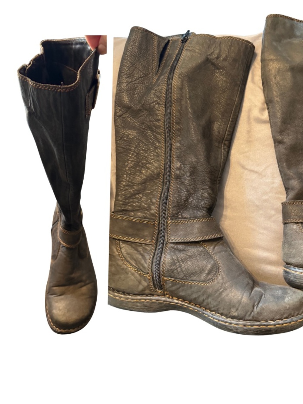 boc Dark Brown Leather Knee-High Zip Boots